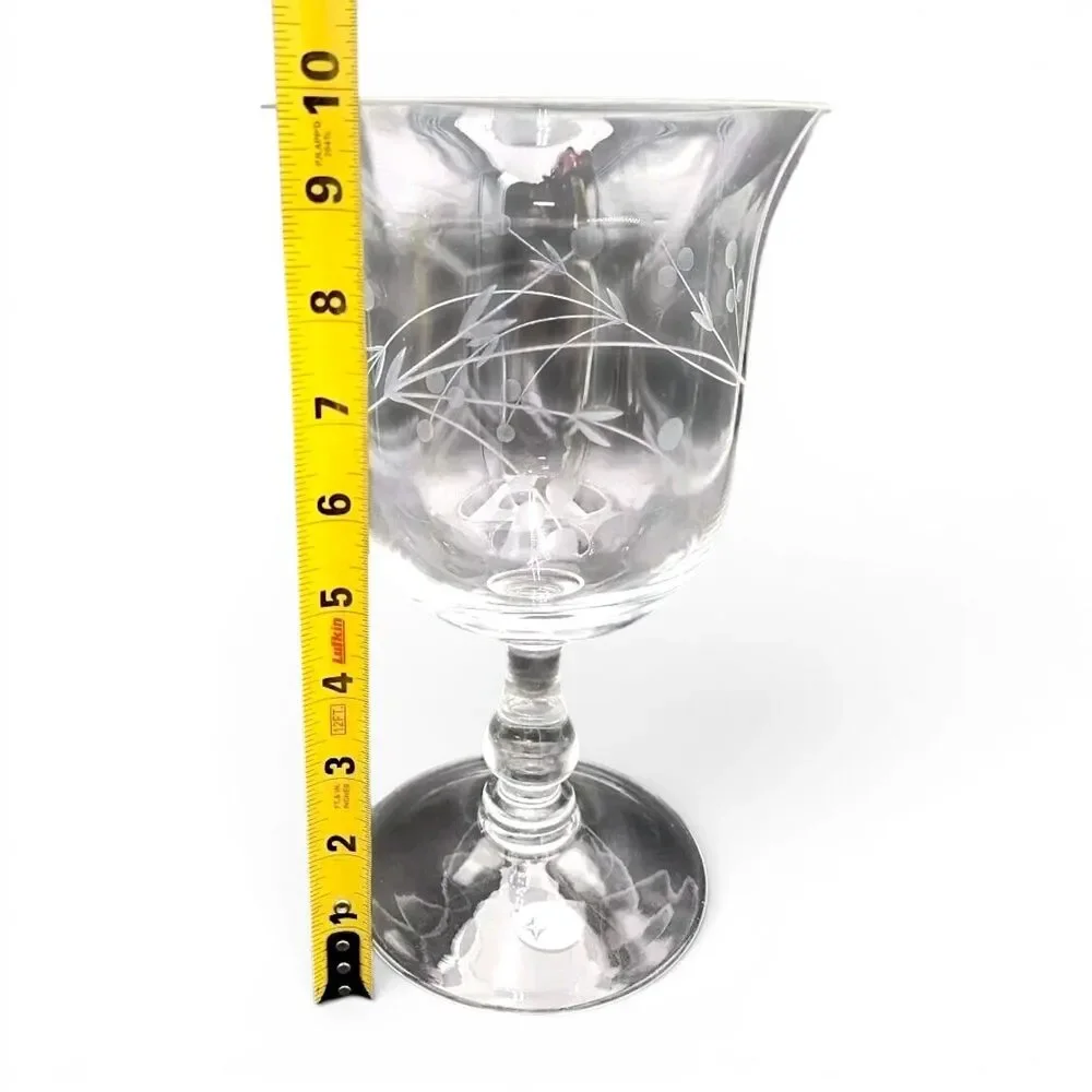 European Collection Etched Glass Goblet Decorative Centerpiece Vase 10in